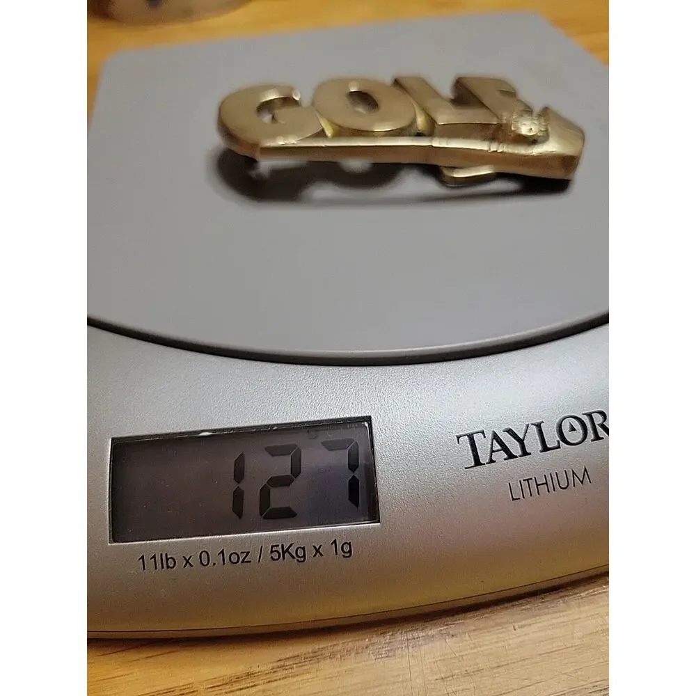 VINTAGE 1970's CUT-OUT LETTERS GOLF CLUB BALL SOLID BRASS BUCKLE 4.4 Oz/127 Kg